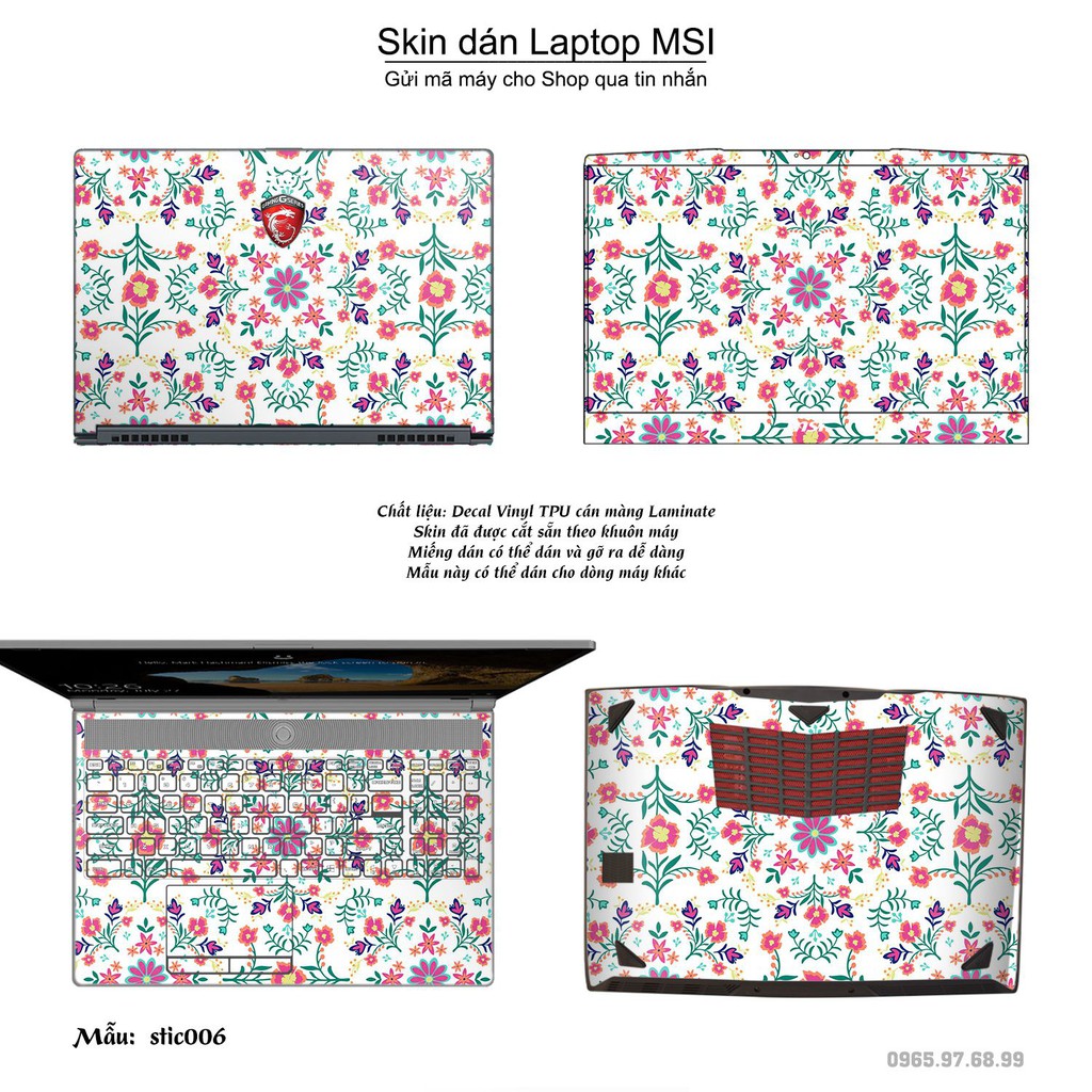 Skin dán Laptop MSI in hình Hoa văn sticker (inbox mã máy cho Shop)