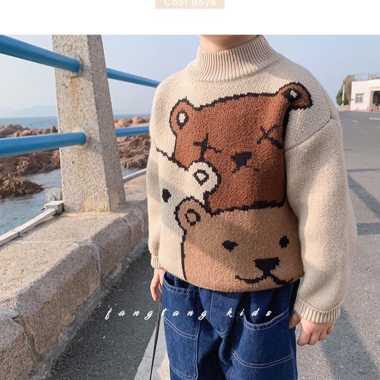 Áo sweater họa tiết chú gấu phong cách Hàn Quốc thời trang mùa đông cho bé trai