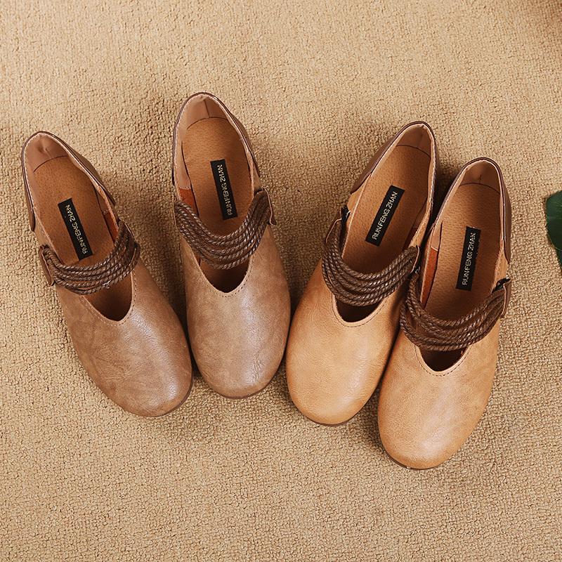 Mary Jane Giày Bệt, Giày Đế Bằng Cổ Điển Ngọt Ngào Theo Phong Cách Dân Tộc, Giày Búp Bê Mũi Tròn