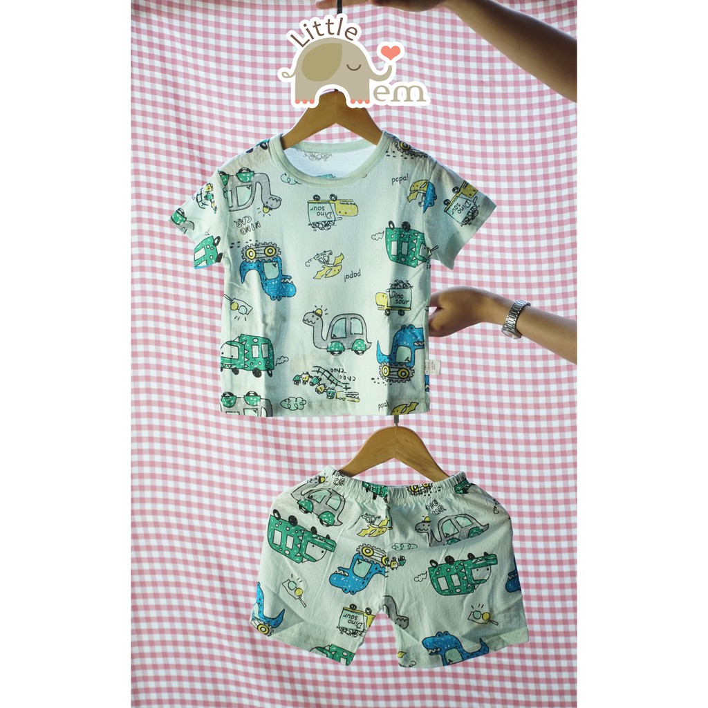 Bộ đồ bé trai Cotton tre cộc tay _ Dinosaur car