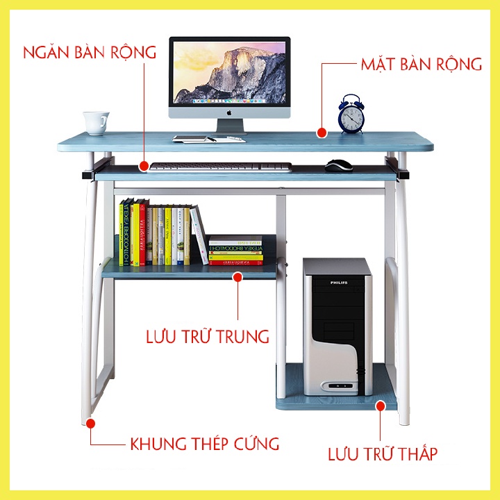 Bàn Làm Việc Thông Minh- Bàn Máy Tính Di Động Có Giá Sách Và Kệ Để Cây Máy Tính