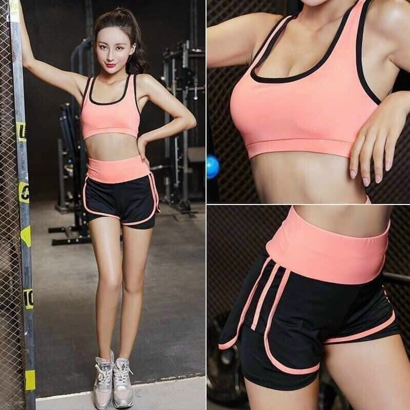 Bộ Tập Thể Thao, Gym, yoga Nữ - Áo Bra - Quần Short Chất Dày Dặn, Co Giãn 4 Chiều Thoải Mái Vận Động