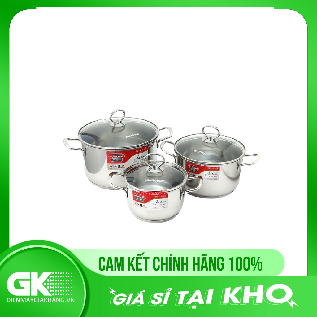 Bộ nồi inox 3 đáy quai inox Sunhouse VK-SH888