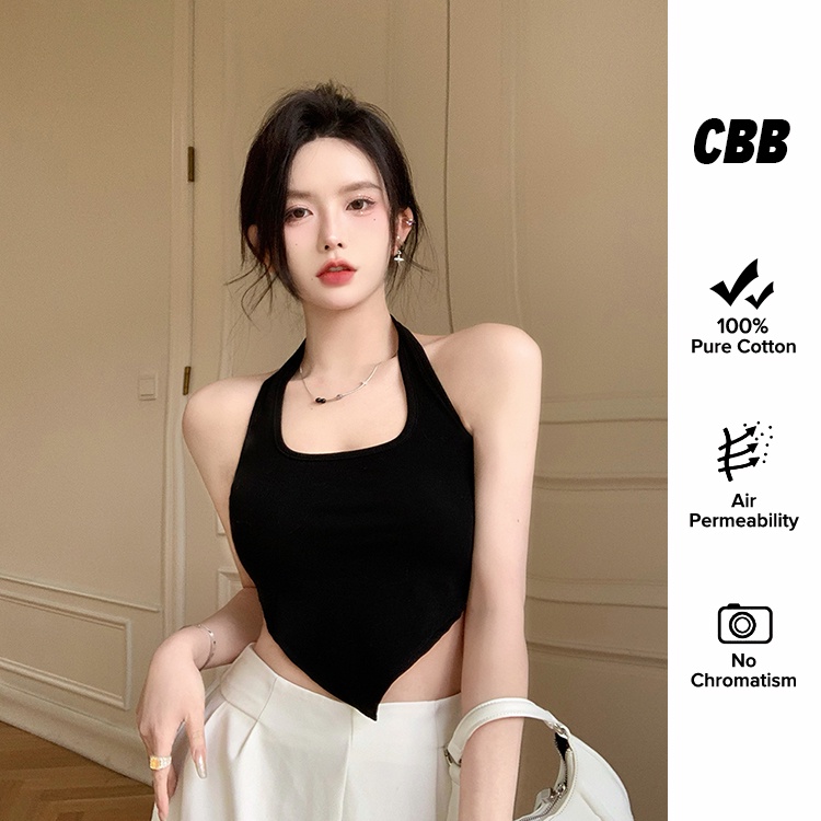 Porozi  Áo croptop cổ yếm  dáng ôm đơn giản phong cách Hàn Quốc thời trang cho nữ