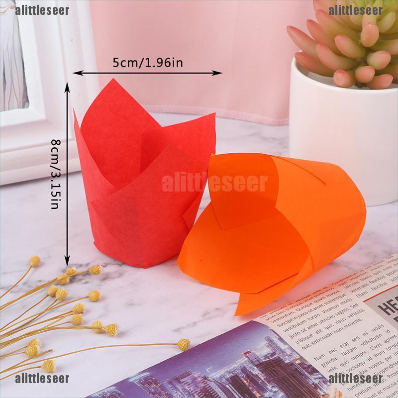 Set 50 Cốc Giấy Đựng Bánh Bánh Nướng Nhỏ Thiết Kế Hoa Tulip Nhiều Màu Tùy Chọn