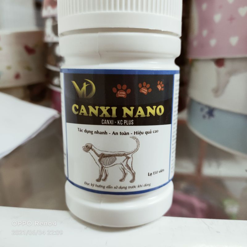 Canxi Nano 150 viên cho chó mèo yếu chân, tai cụp, hạ bàn, mang bầu, nuôi con