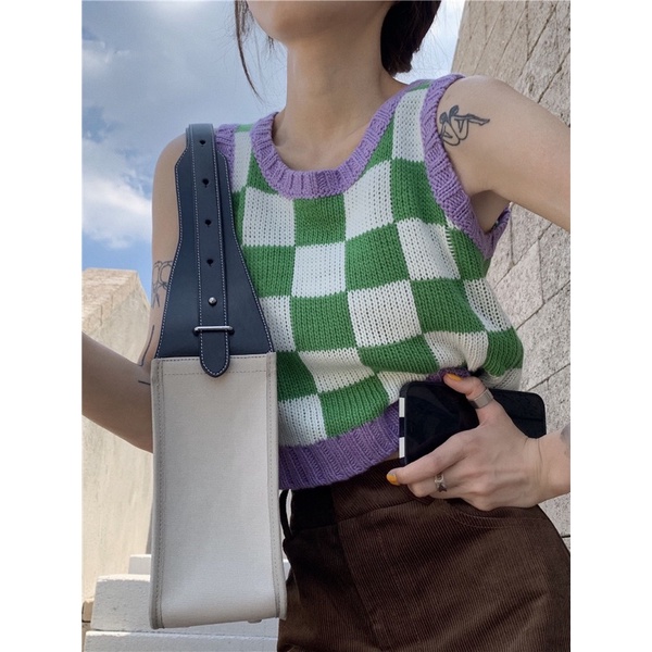 (Có sẵn) Áo Gile Croptop Kẻ Caro Phong Cách Năng Động | BigBuy360 - bigbuy360.vn