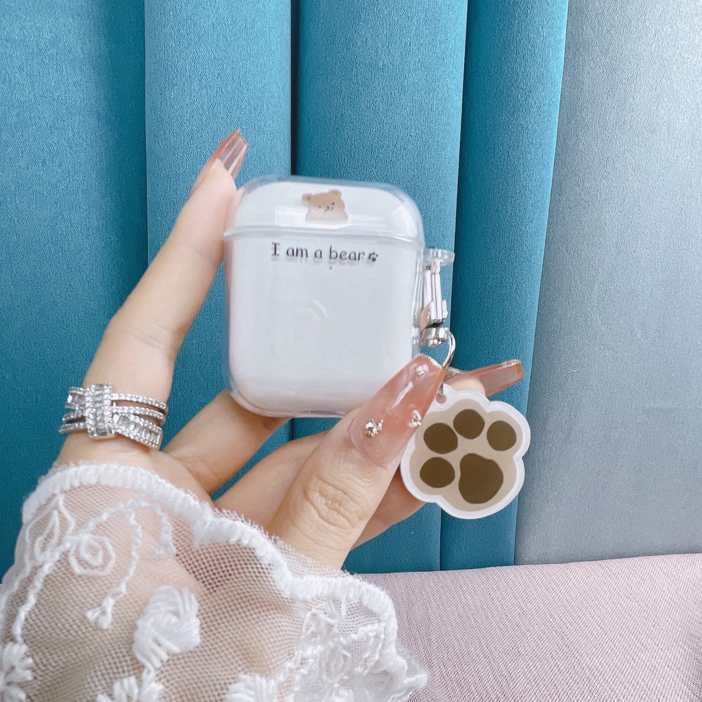 Vỏ Bảo Vệ Hộp Sạc Tai Nghe Bluetooth Không Dây Airpods 1/2/3/pro 2021 inPods i12 Bằng Tpu Mềm Trong Suốt In Hình Gấu Hoạt Hình Đơn Giản
