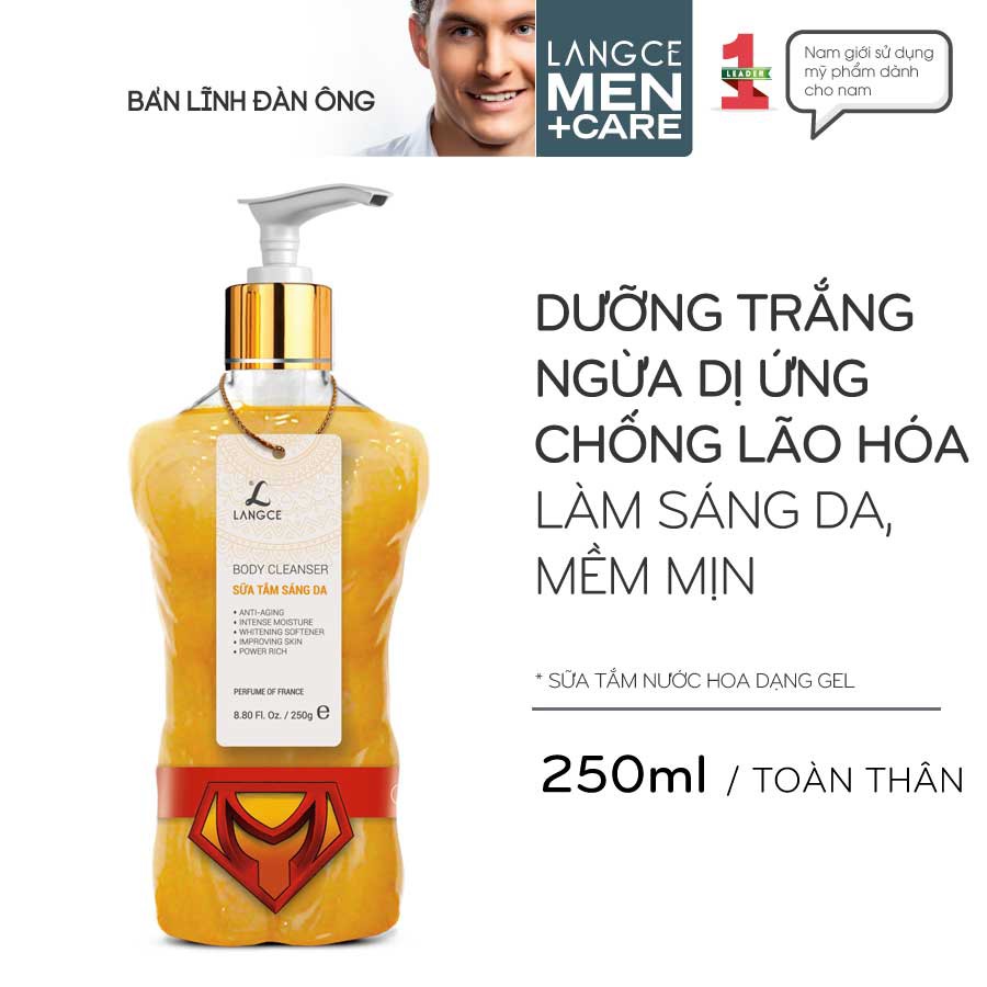 Gel Tắm Vàng 24K Sáng Da Nước Hoa 250ml LANGCE TẶNG Tinh dầu Massage Titan 10ml