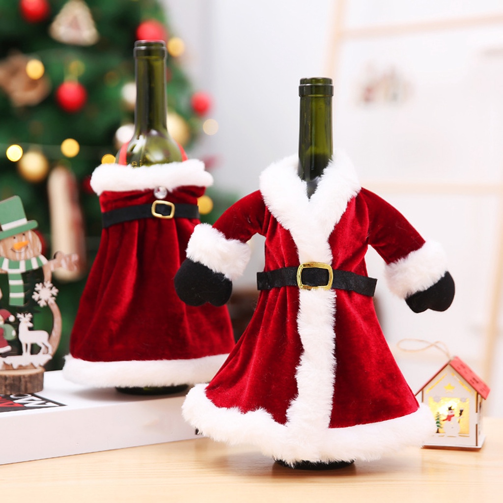 Túi Bọc Chai Rượu Hình Áo Khoác Ông Già Nô En Dùng Trang Trí Tiệc Giáng Sinh