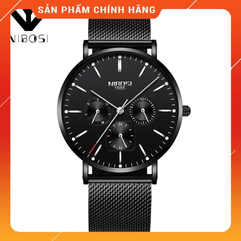 Đồng Hồ Nam Nibosi 2321 Chính Hãng Chạy 6 Kim Fullbox Dây Lưới Thép