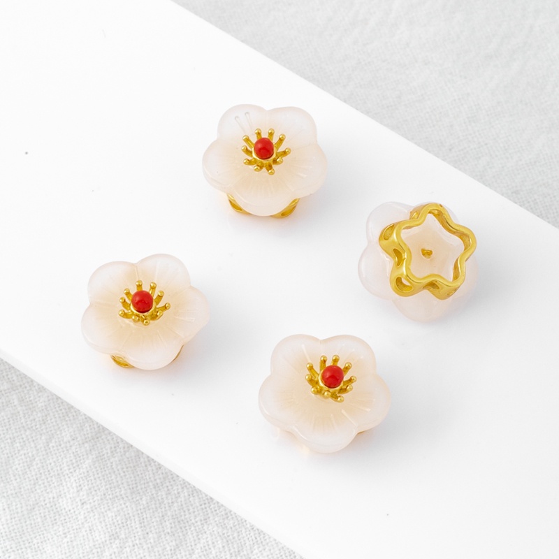 Chuỗi Hạt Cườm Đồng 18k Kích Thước 14*6mm Màu Vàng Đồng Hình Hoa Đào Dùng Làm Trang Sức