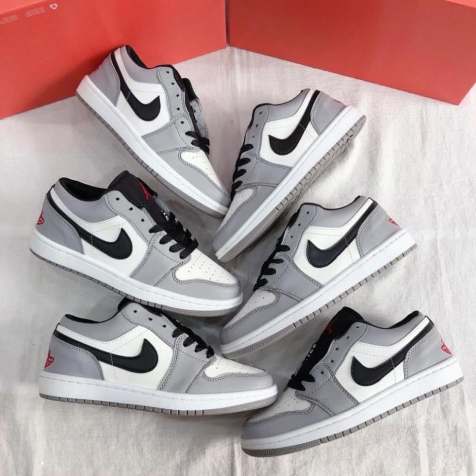 Giày Thể Thao Nam Nữ Cổ Thấp, Giày Nike Jordan 1 Smoke JD1 Cổ Thấp Xám Gót Đỏ -nh1 .
