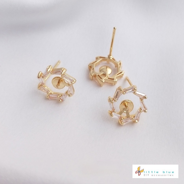 Giá Đỡ Bông Tai Mạ Vàng 14k Đính Đá Zircon / Ngọc Trai Nửa Lỗ Bằng Bạc 925 Làm Thủ Công diy