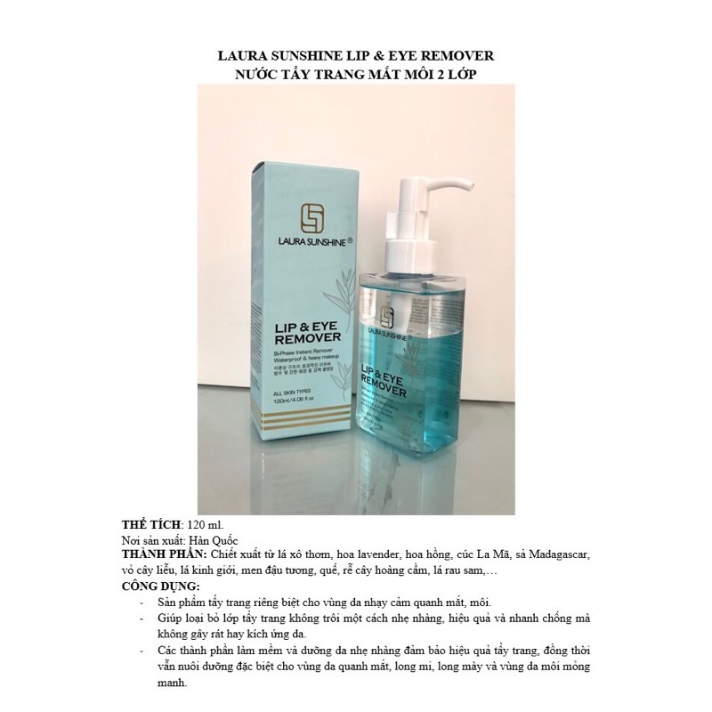 NƯỚC TẨY TRANG MẮT MÔI 2 LỚP LAURA SUNSHINE LIP & EYE REMOVER - Nhật Kim Anh | BigBuy360 - bigbuy360.vn