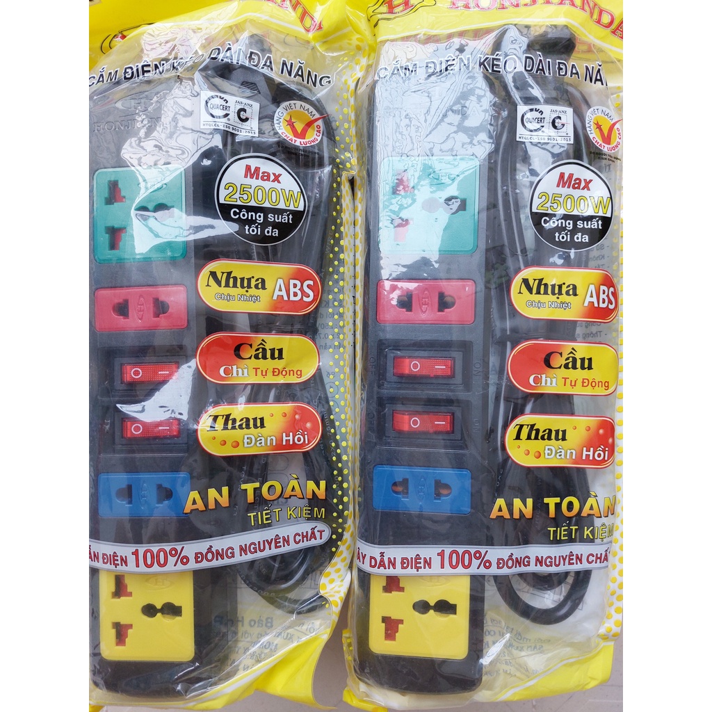 Ổ CẮM ĐIỆN DI ĐỘNG HONJIANDA DÂY DÀI 3M - 2 CÔNG TẮC QUẢN LÝ 4 LỔ CẮM CHẮC CHẮN AN TOÀN VÀ TIẾT KIỆM