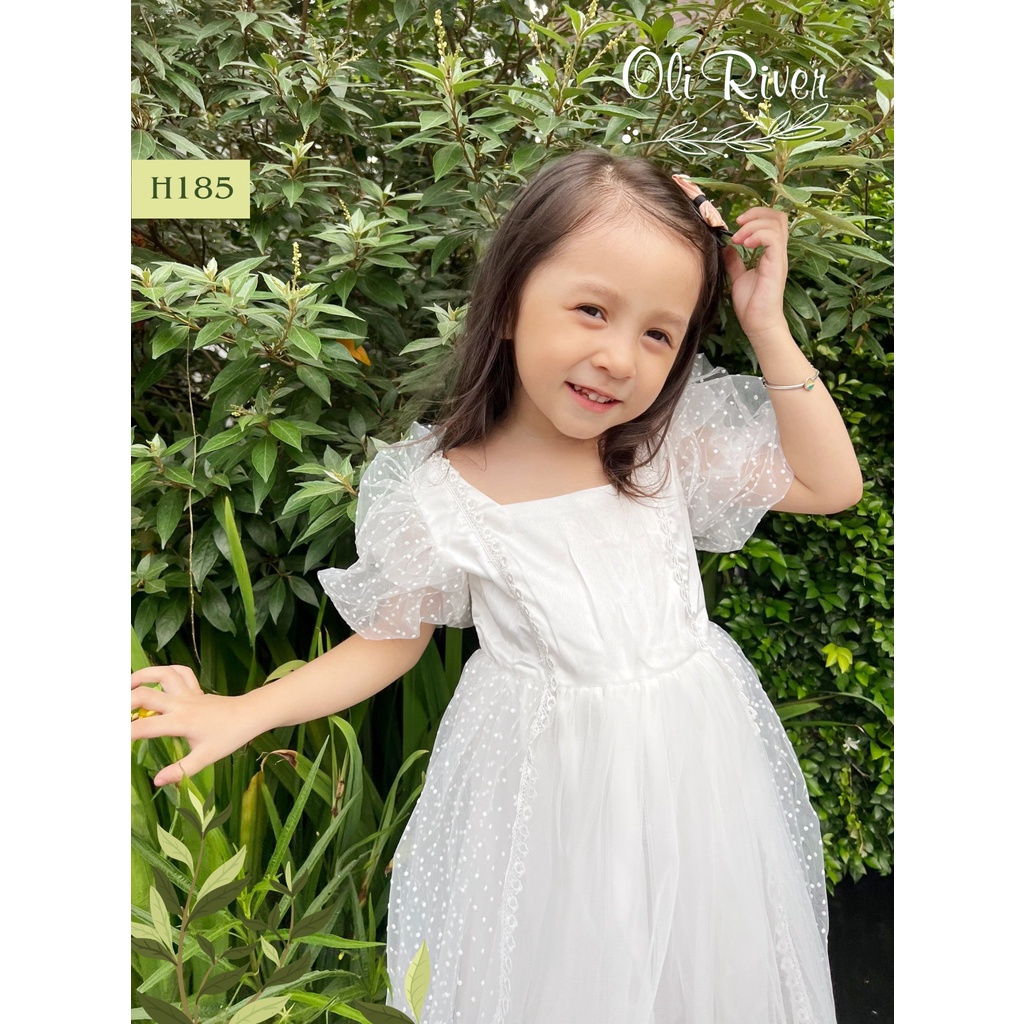 Đầm công chúa bé gái trắng ren tay phồng dáng xòe điệu đà 10-40kg