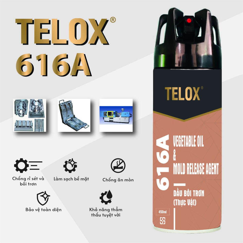 Bình xịt bôi trơn tách khuôn nhựa công nghiệp Telox 616A 450ml