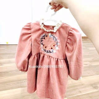 Váy Nhung thêu hoa vintage, váy tết 2022 siêu xinh size 10-35kg.