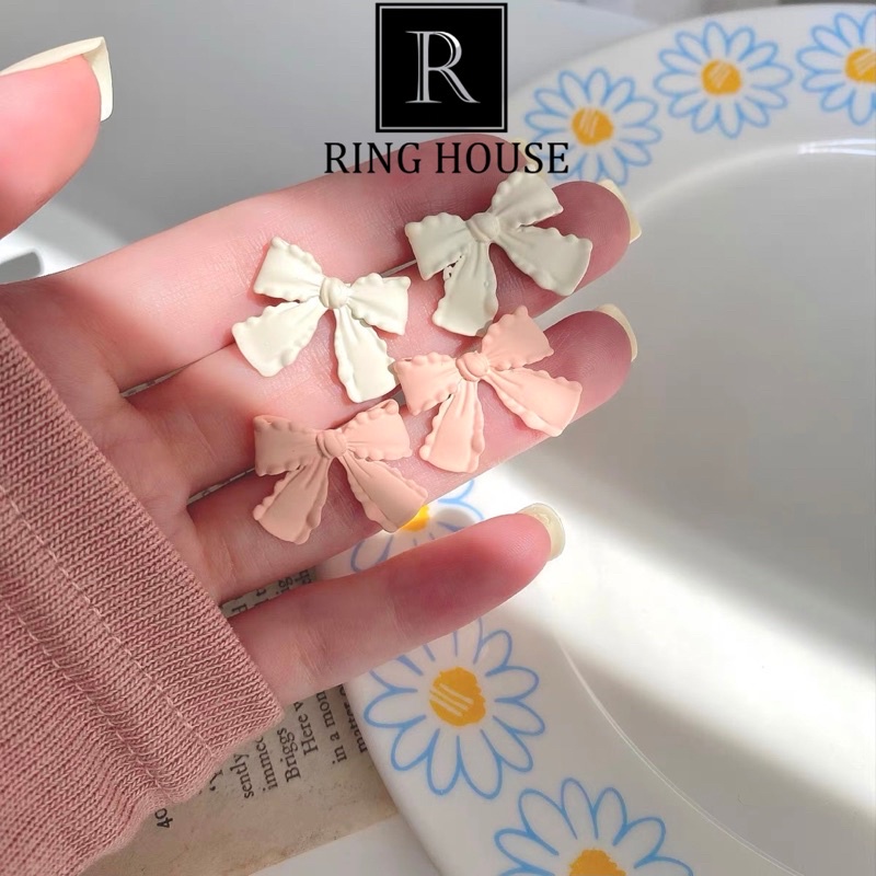 E236 Bông Tai Khuyên Tai Nữ Nơ Xinh Đỏ Đen Trắng Hồng