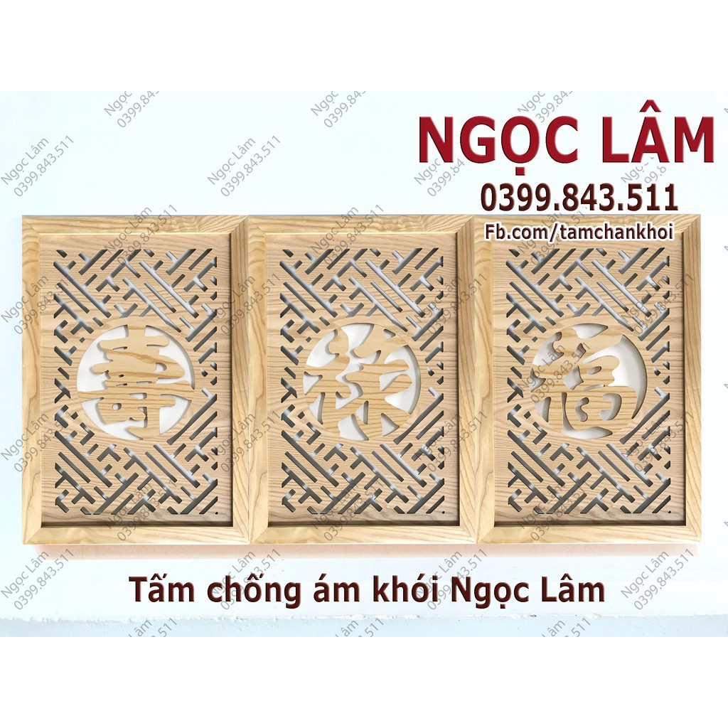 Bộ 3 tấm chống ám khói 61x123 Phúc Lộc Thọ chữ Hán