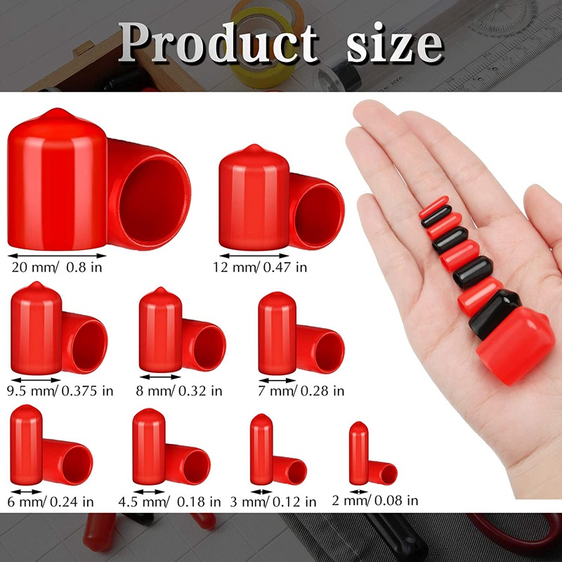 Set 156 Nắp Cao Su Bảo Vệ Đầu Vít 9 Kích Cỡ 2/25 Đến 4/5 Inch Màu Đen/Đỏ