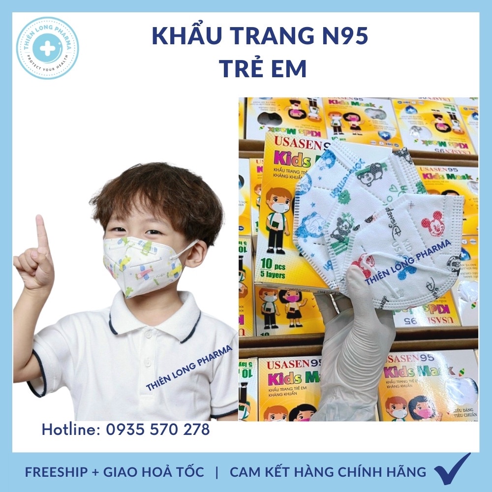 Khẩu trang trẻ em N95 TM KIDS [Hộp 10 cái] khẩu trang y tế em bé kháng khuẩn chống tia UV có hoạ tiết