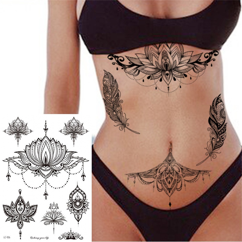 Hình Xăm Dán Tạm Thời Henna Hình Dream Catcher/ Lông Vũ/ Bươm Bướm Màu Đen