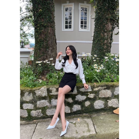 Áo sơ mi nữ kiểu Hàn Quốc tay dài phối ren công sở LUCETFASHION cao cấp trắng Jose Shirt