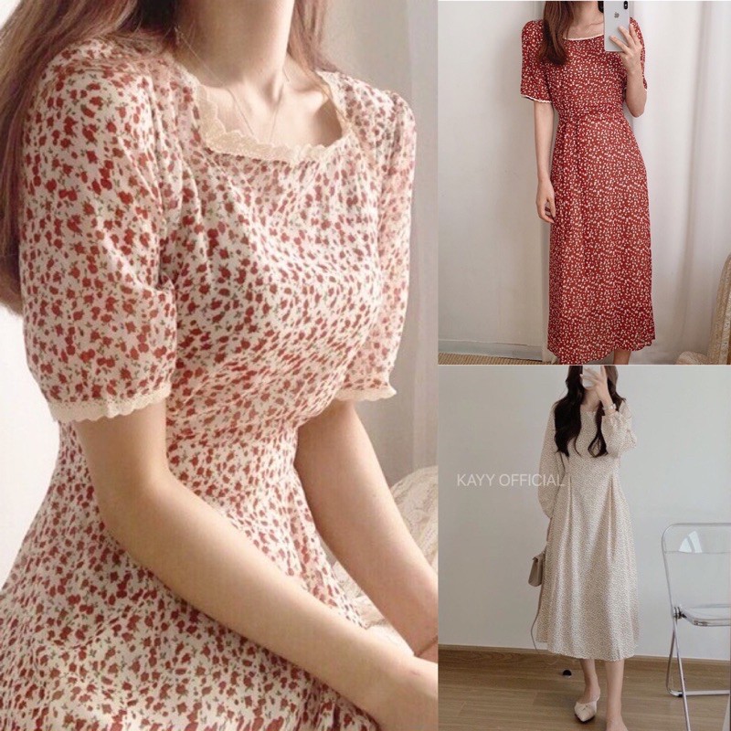 Váy đầm nữ hoa nhí tiểu thư có dây đai eo tôn dáng ulzzang Hàn Quốc