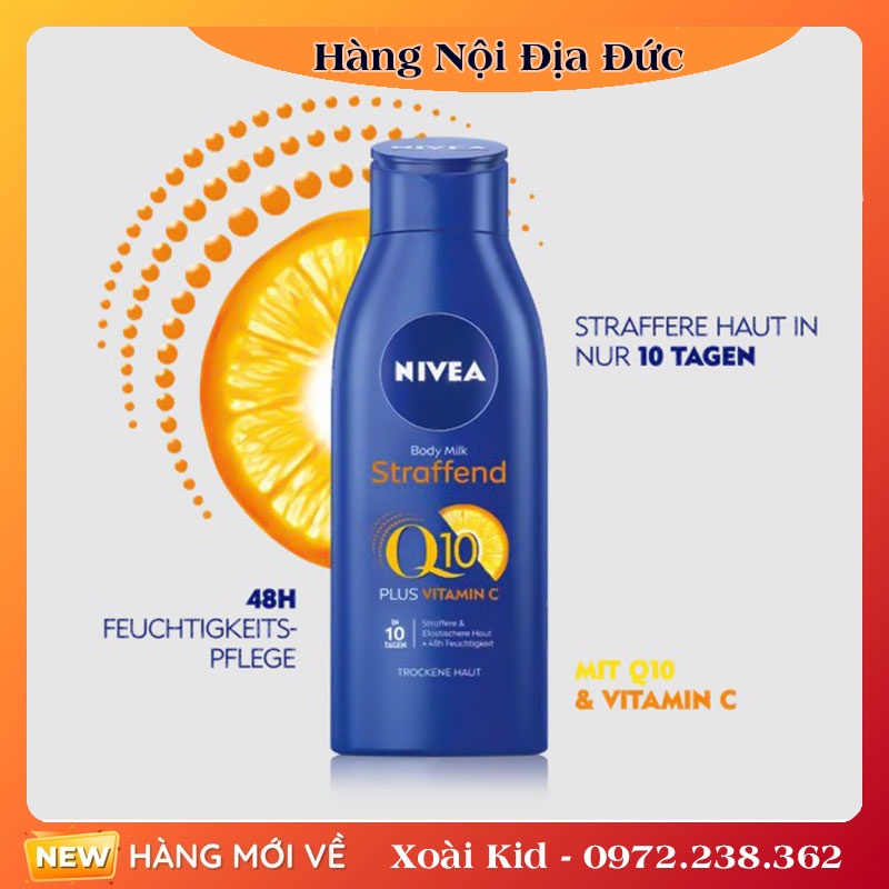 Dưỡng thể Nivea Q10 Vitamin C 400ML giúp sáng da, mềm mịn– Nội địa Đức Đủ Bill