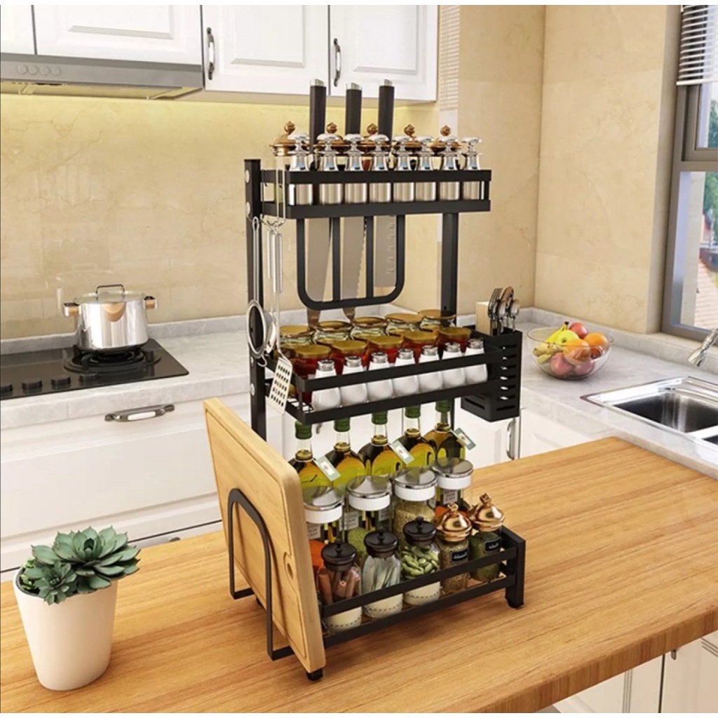 Kệ nhà bếp đựng Gia Vị 2-3 tầng. 2 tầng 33x20x43cm. 3 tầng: 3 x 20 x 61 cm. Sắt Sơn Tĩnh cao cấp