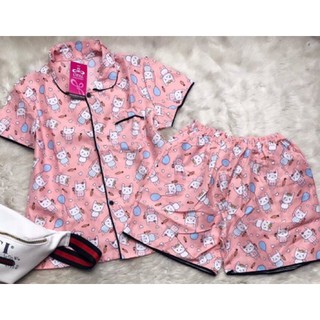 Bộ ngủ kate Thái pijama ( quần đùi, áo cộc )