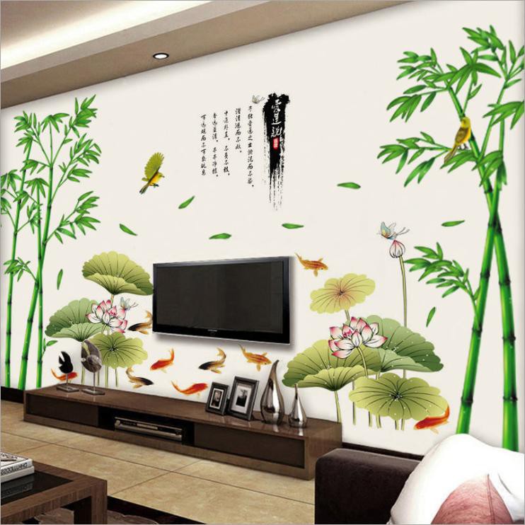 Decal dán tường trang trí phòng khách sang trọng, cổ điển Combo trúc xanh decalamyshop