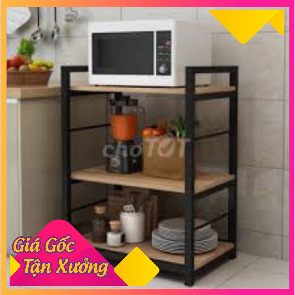 Kệ Lò Vi Sóng 3 Tầng Khung Sắt, Sàn Gỗ Cực Chắc Chắn