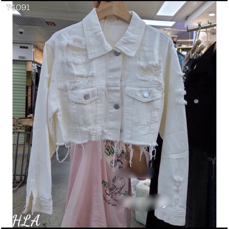 Áo khoác Jean rách crotop tua lai cá tính Bigsize 39-65kg (Video,Ảnh thật)