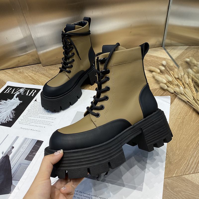 Giày Bốt Martin Mũi Tròn Đế Dày Tăng Chiều Cao Kiểu Anh Thời Trang Mùa Thu 2022 Cho Nữ