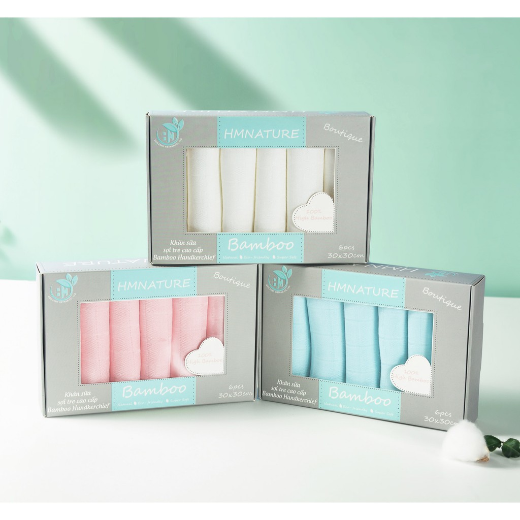 [ CHÍNH HÃNG ] Khăn Sữa, Khăn xô, Khăn sữa sợi tre cao cấp HMNATURE - Hộp 6 Chiếc
