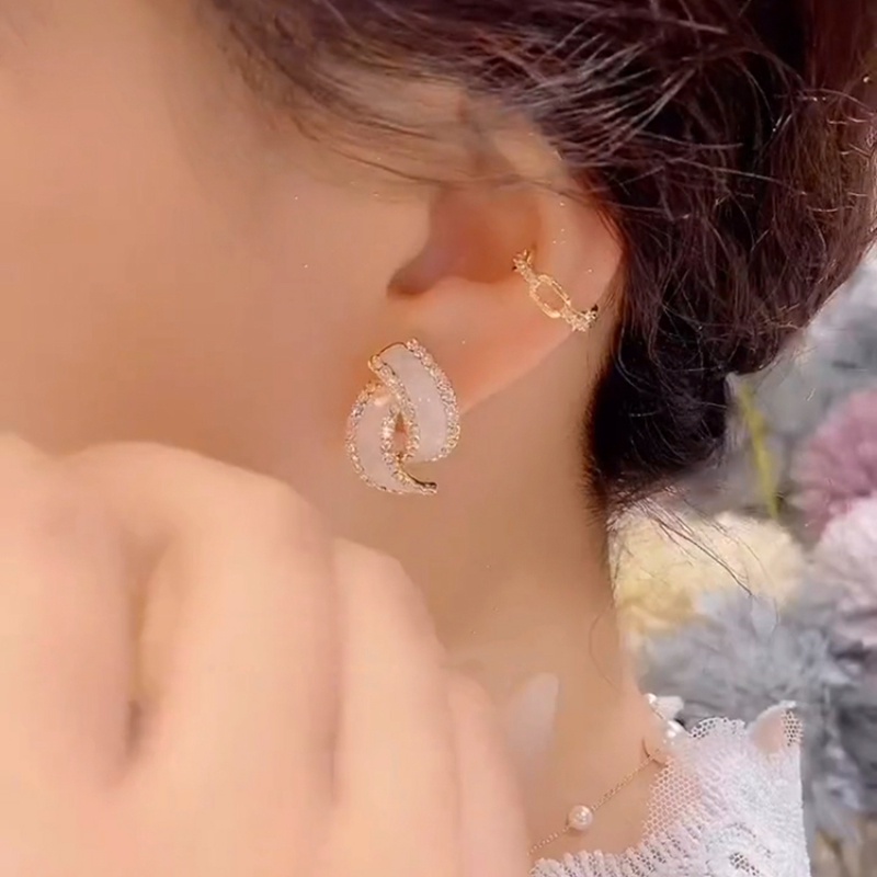 Bông Tai Mạ Bạc 925 Hình Thánh Giá / Vỏ Sò Đính Kim Cương Nhân Tạo