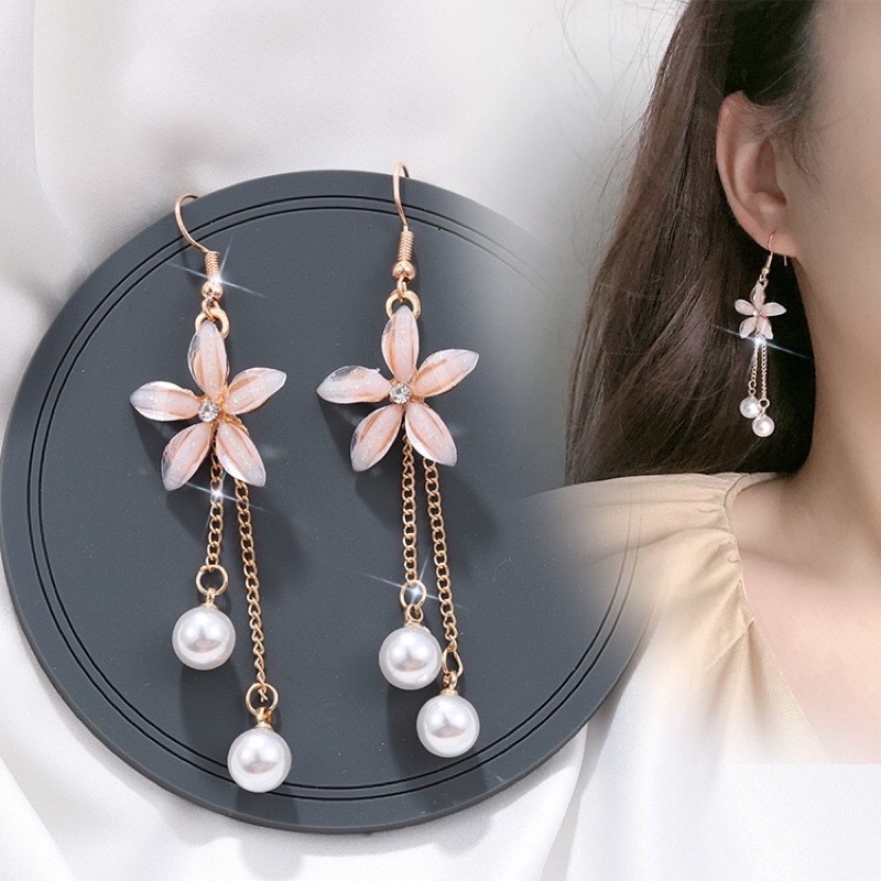 Khuyên Tai Hoa Pha Lê Dáng Dài Phong Cách Thời Trang Nữ