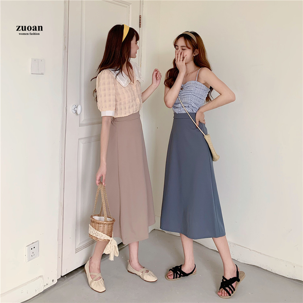 SUXI Chân Váy Dài Lưng Cao Nhiều Màu Cho Nữ