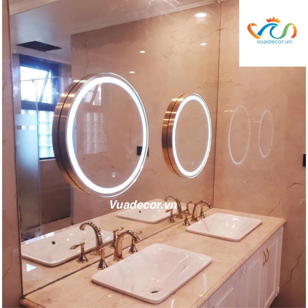 Gương tròn toàn thân nhà tắm bàn trang điểm khung nhôm mạ có led cảm ứng cao cấp VUADECOR