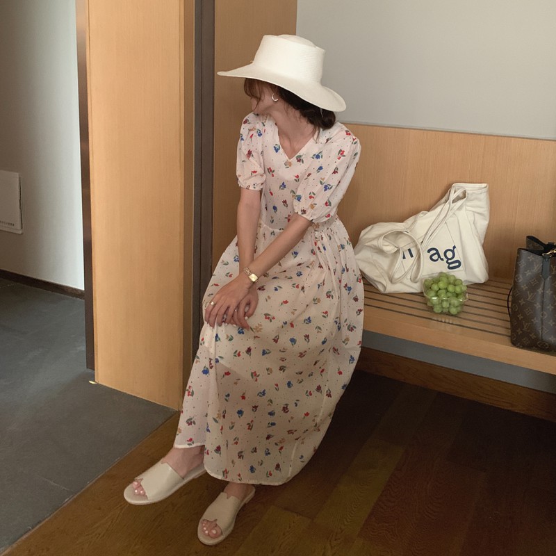 Đầm  hoa maxi xòe Korea