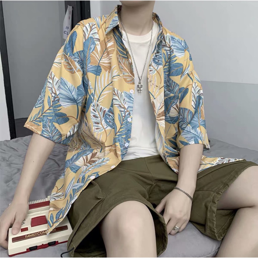 Áo sơ mi hoạ tiết tay ngắn nam