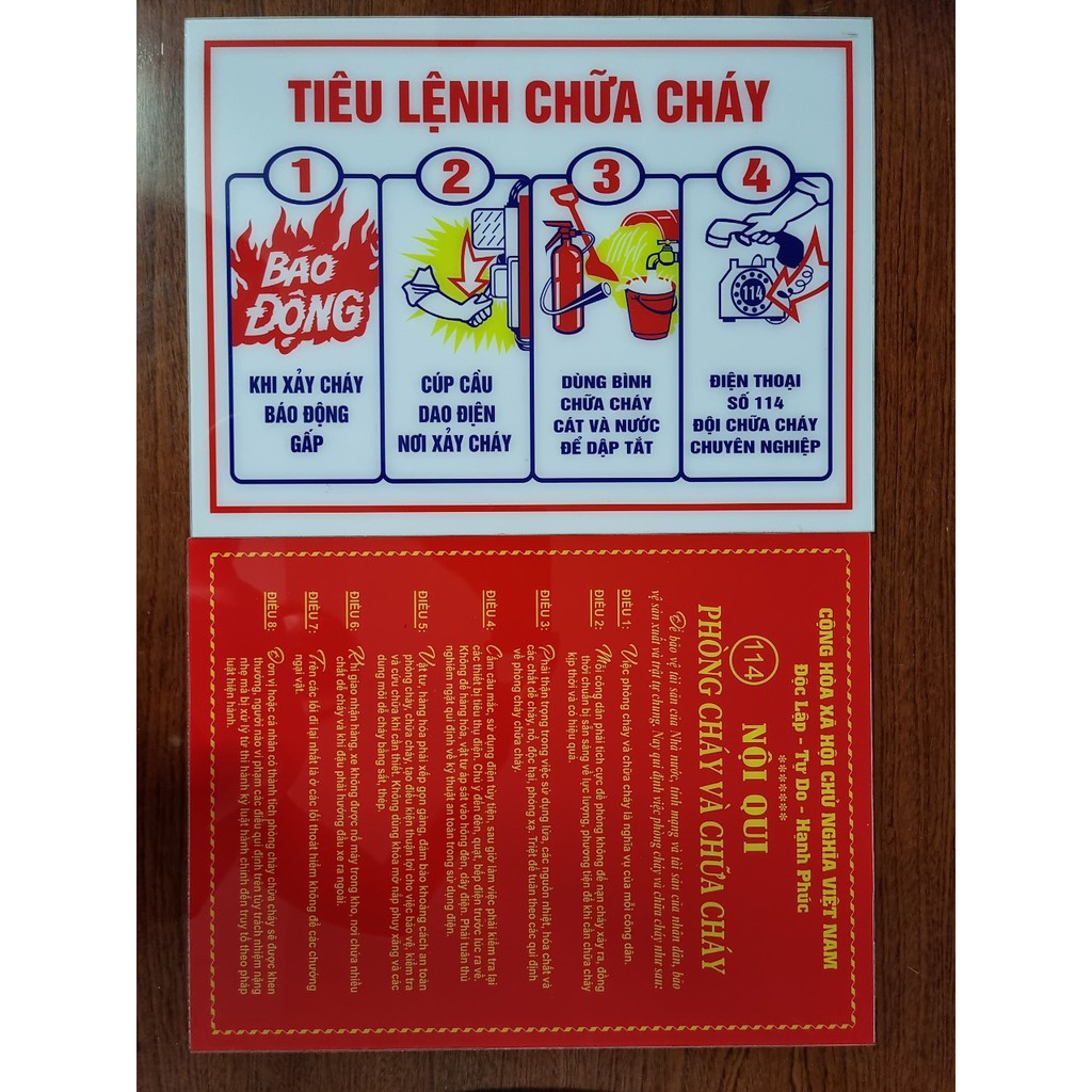 Bộ bảng nội và quy tiêu lệnh PCCC bằng mica-