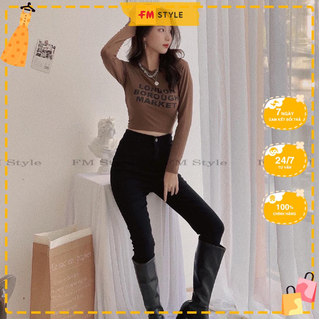Áo thun croptop nữ FM Style tay dài cổ tròn dáng ôm chất thun co giãn basic thời trang thu đông sexy 210925156