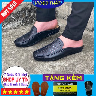 Giày sục nam mùa hè da mềm mại - da bò - đế cao su - đục lỗ thoáng mát GS005
