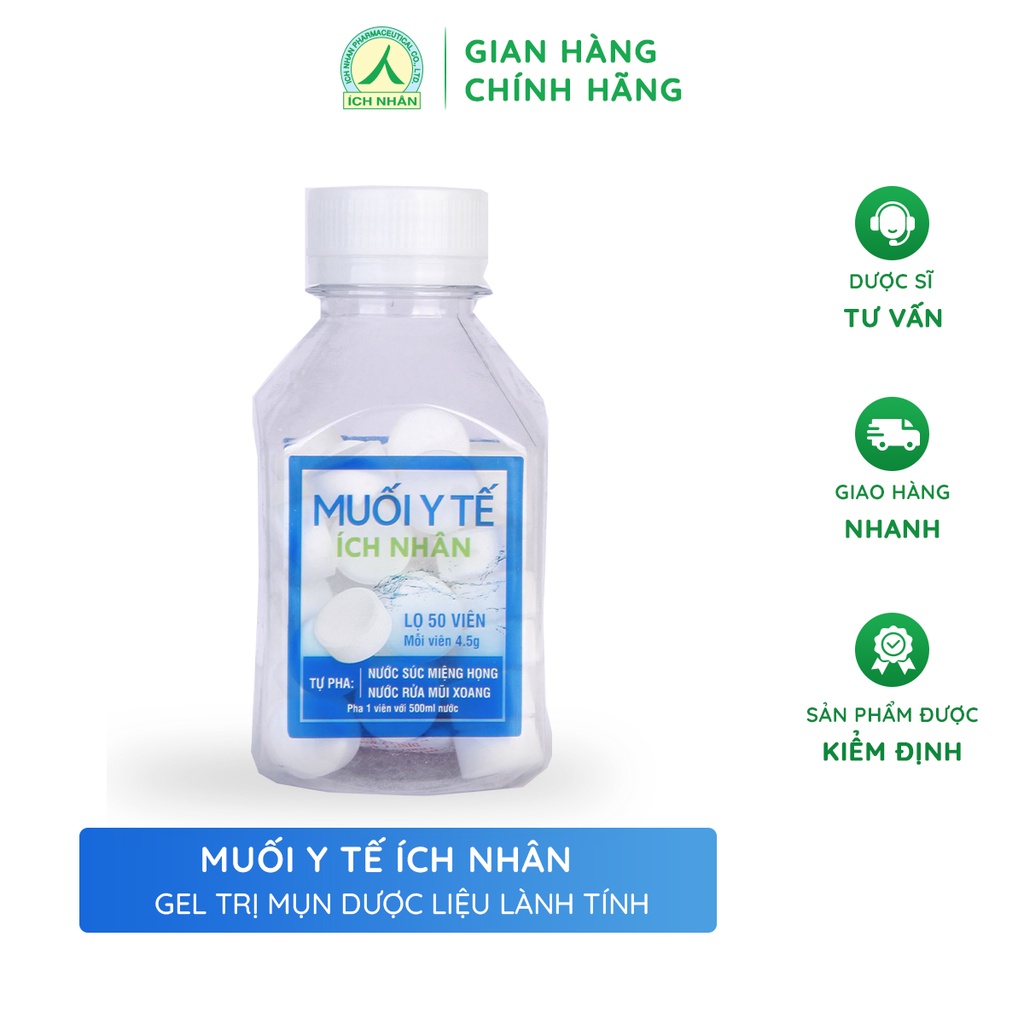 Viên muối Ích Nhân sát khuẩn mũi họng loại bỏ vi khuẩn, diệt virut an toàn tiện lợi - lọ 50 viên MYT