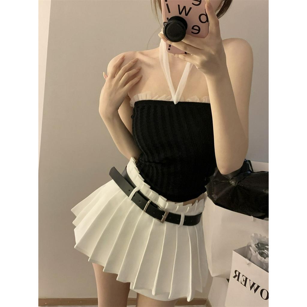 ZHELIHANGFEI Áo Ống Dệt Kim Trễ Vai Phối Dây Thắt Thời Trang Quyến Rũ Cho Nữ