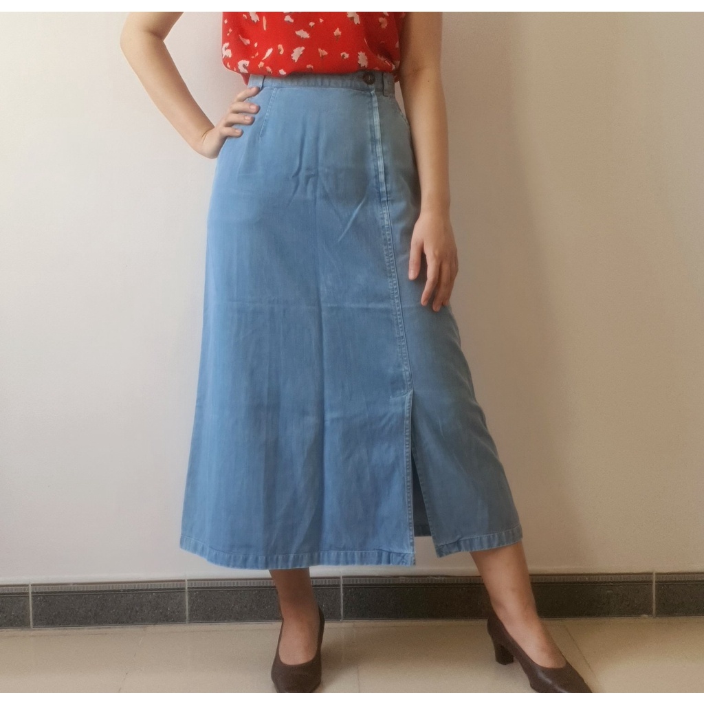 Chân váy midi jeans dáng chữ A vintage Nhật - Em và nắng
